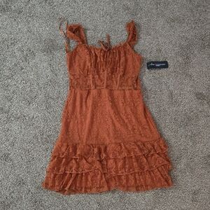 One Clothing Orange Lace Ruffle‎ Mini Dress